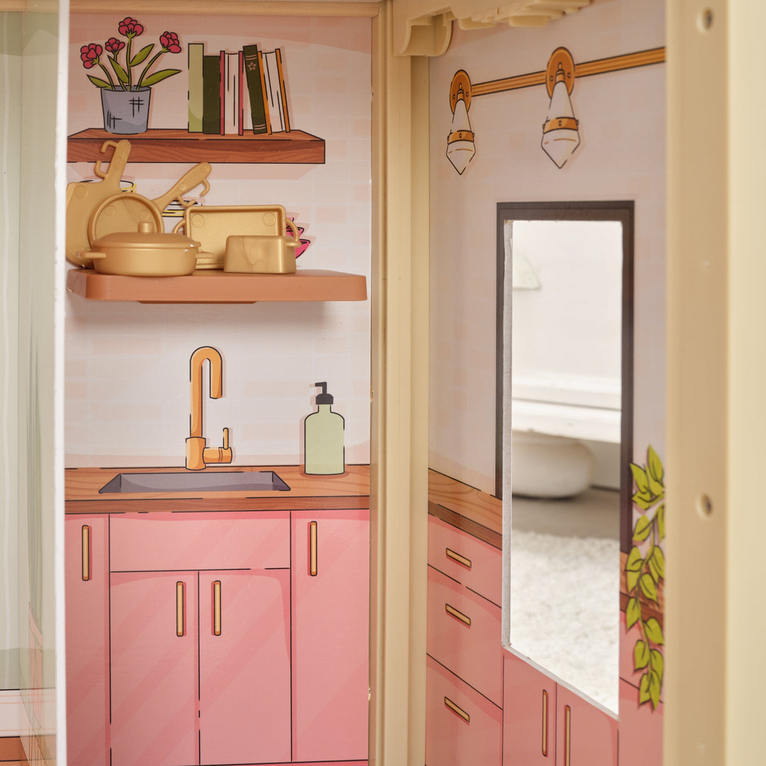 SwingsetPlus Click & Play Fully Assembled Pop-Up Wooden Dollhouse