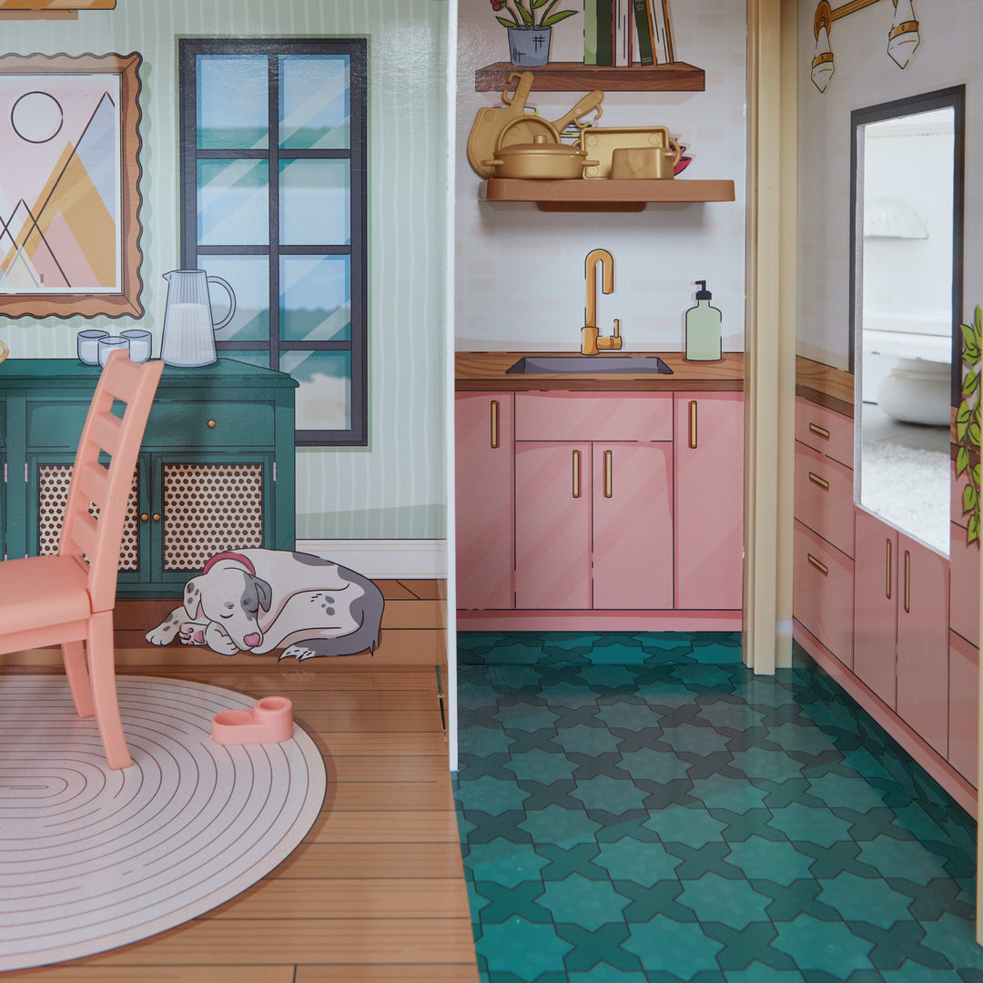 SwingsetPlus Click & Play Fully Assembled Pop-Up Wooden Dollhouse