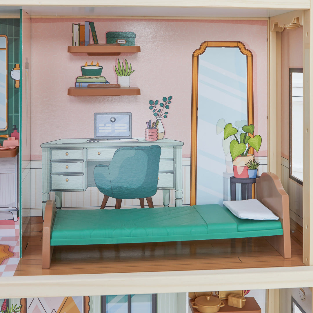 SwingsetPlus Click & Play Fully Assembled Pop-Up Wooden Dollhouse