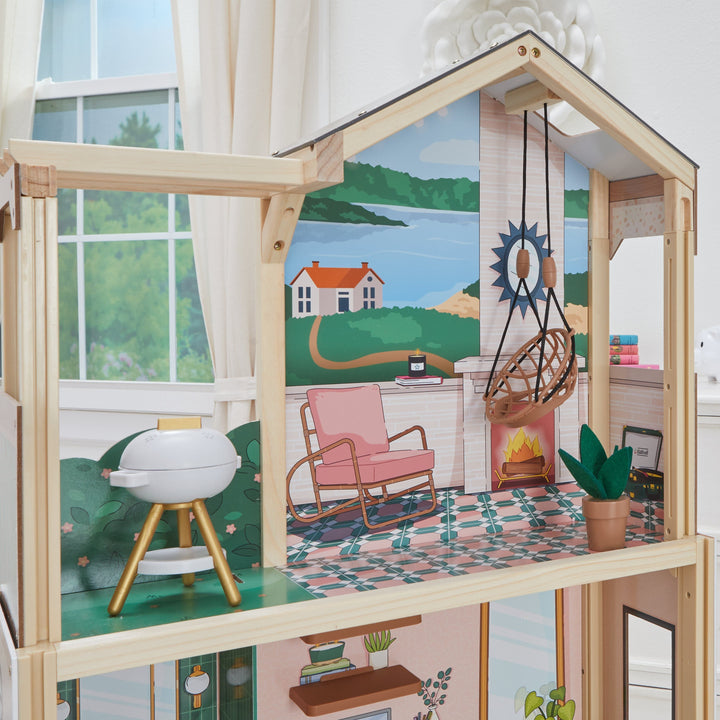 SwingsetPlus Click & Play Fully Assembled Pop-Up Wooden Dollhouse