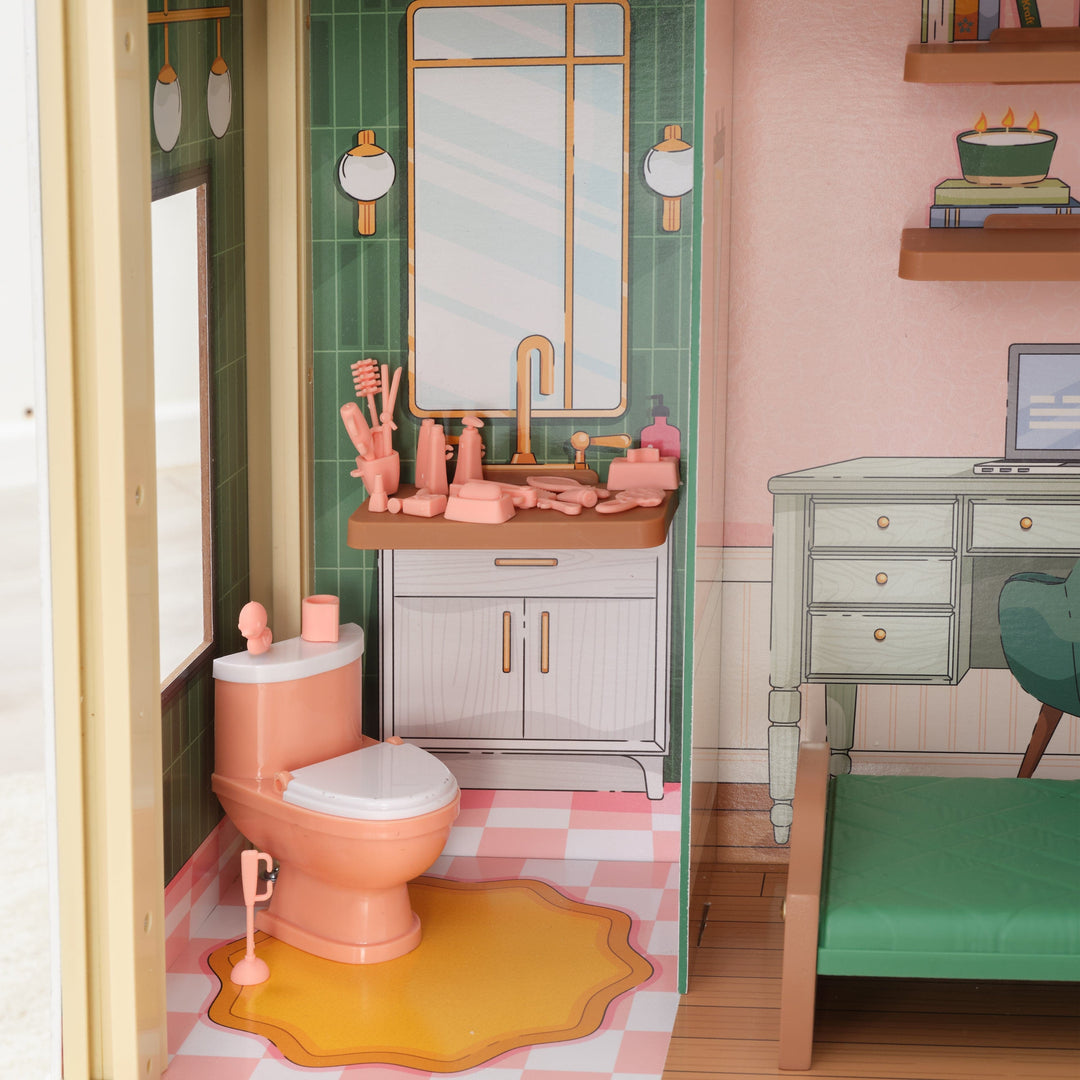 SwingsetPlus Click & Play Fully Assembled Pop-Up Wooden Dollhouse