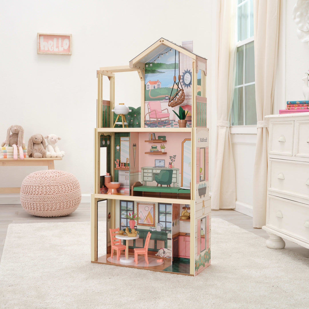 SwingsetPlus Click & Play Fully Assembled Pop-Up Wooden Dollhouse