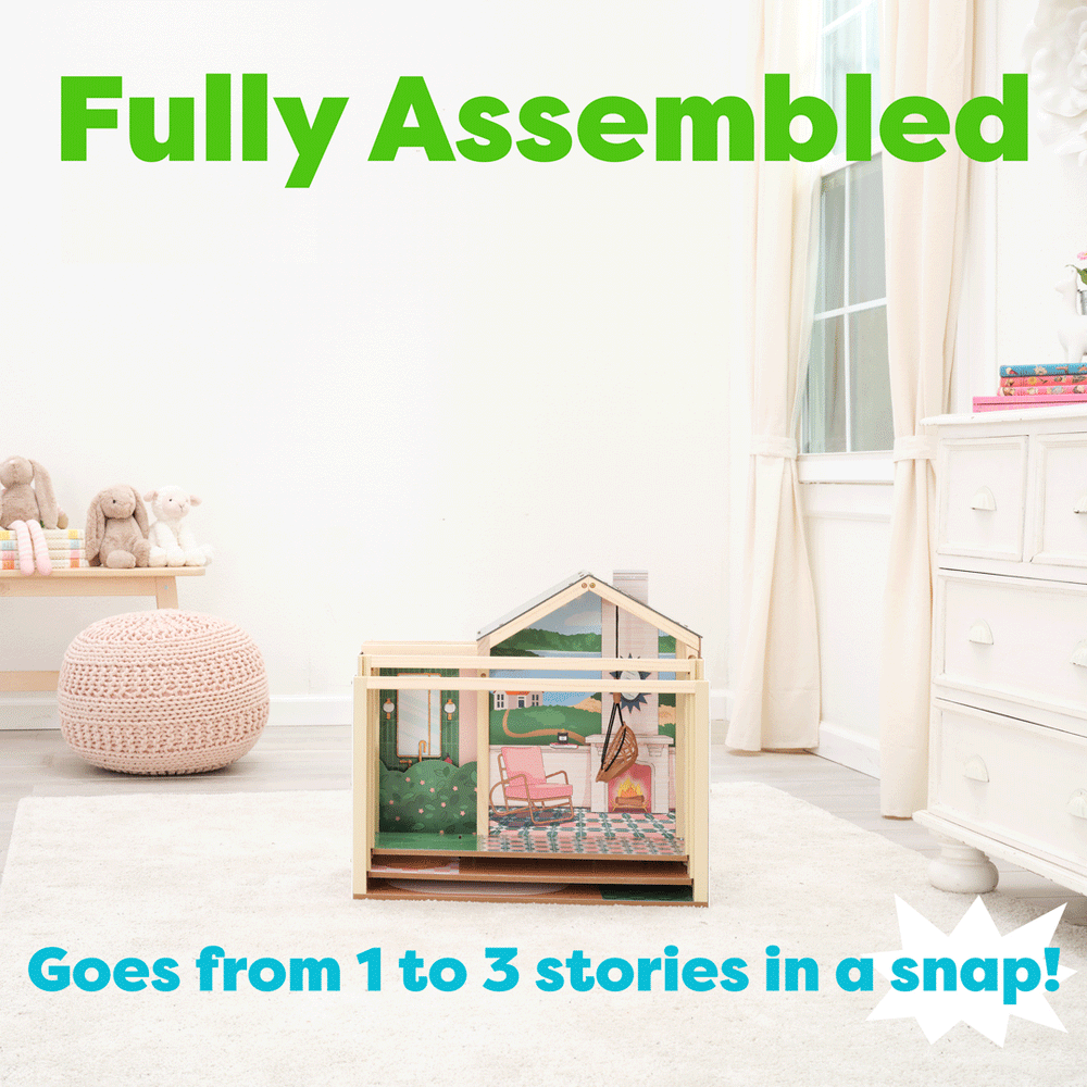 SwingsetPlus Click & Play Fully Assembled Pop-Up Wooden Dollhouse