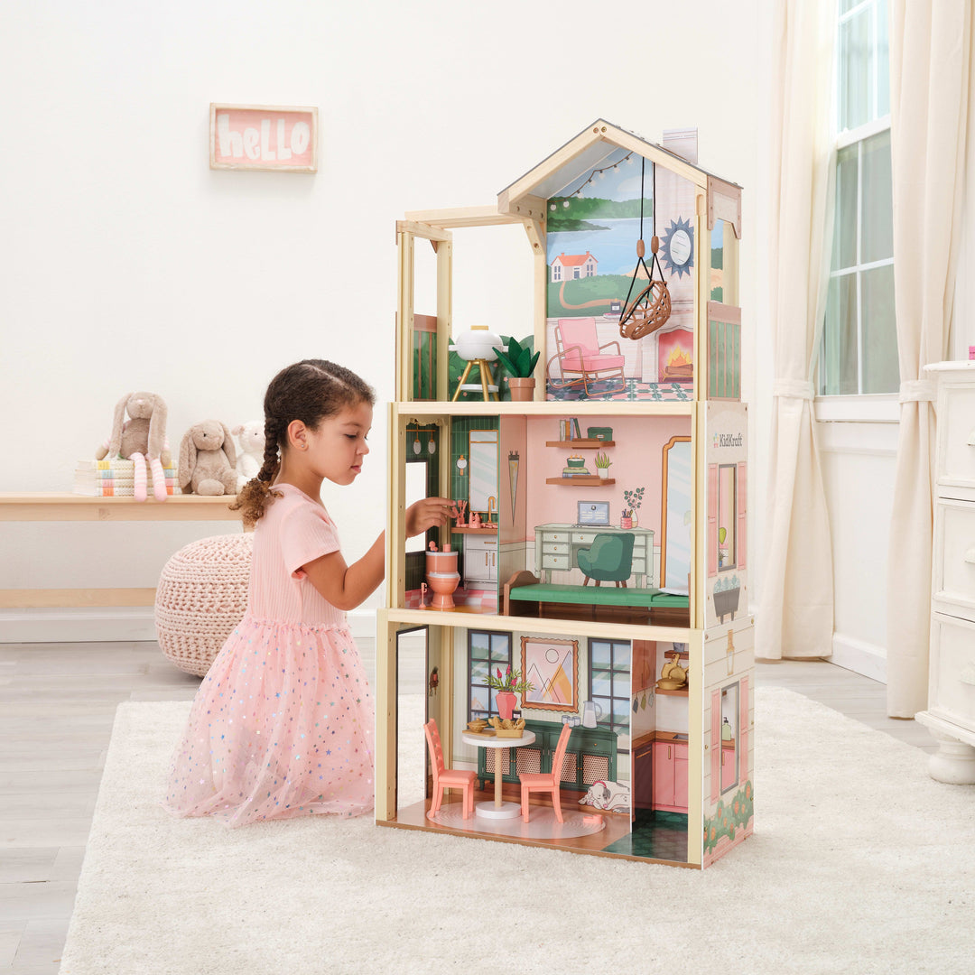 SwingsetPlus Click & Play Fully Assembled Pop-Up Wooden Dollhouse