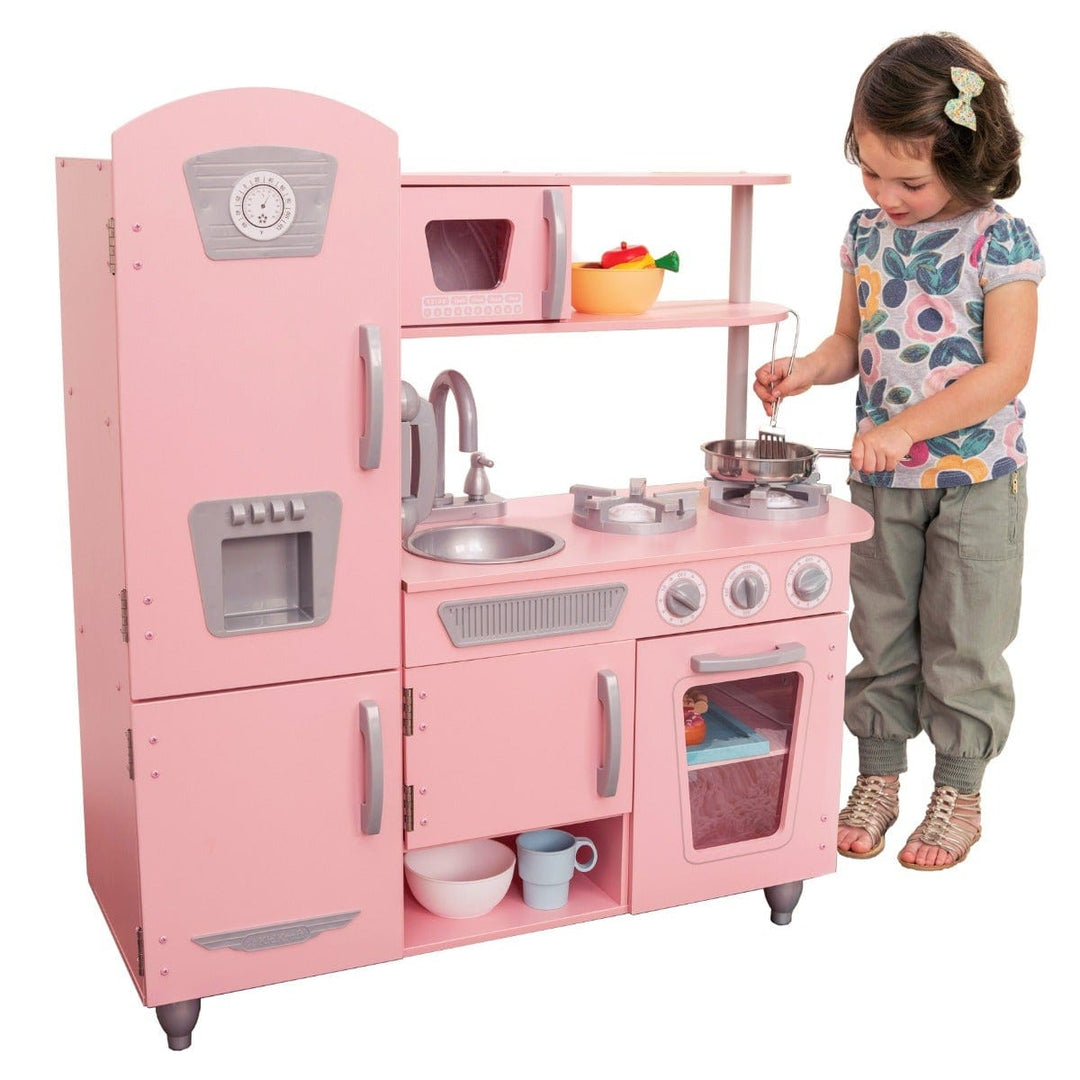 SwingsetPlus Vintage Play Kitchen - Pink with Stainless Steel Fixtures & Ice Maker