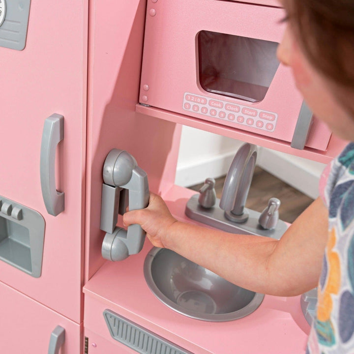 SwingsetPlus Vintage Play Kitchen - Pink with Stainless Steel Fixtures & Ice Maker