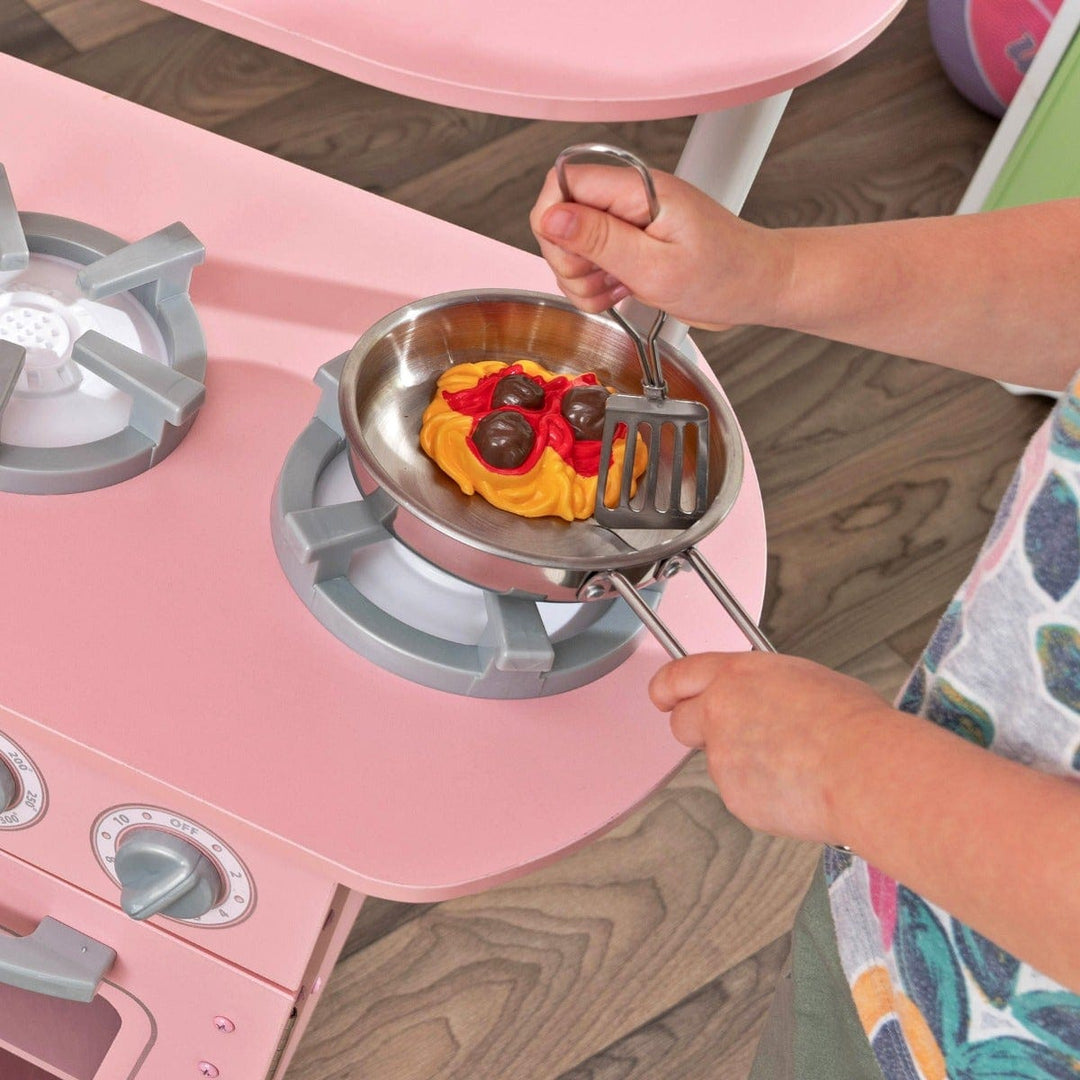 SwingsetPlus Vintage Play Kitchen - Pink with Stainless Steel Fixtures & Ice Maker