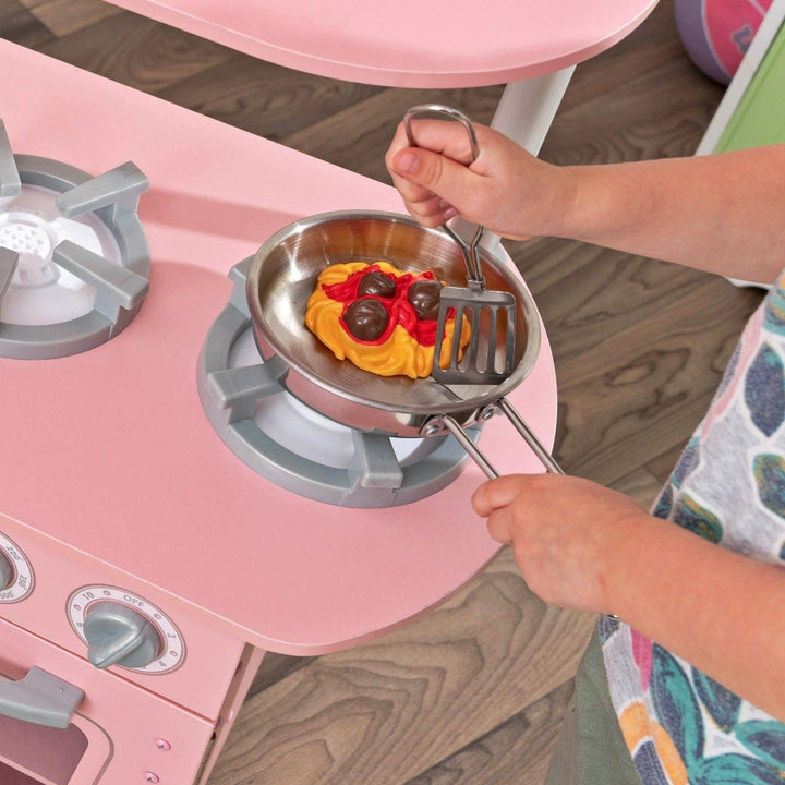 SwingsetPlus Vintage Play Kitchen - Pink with Stainless Steel Fixtures & Ice Maker