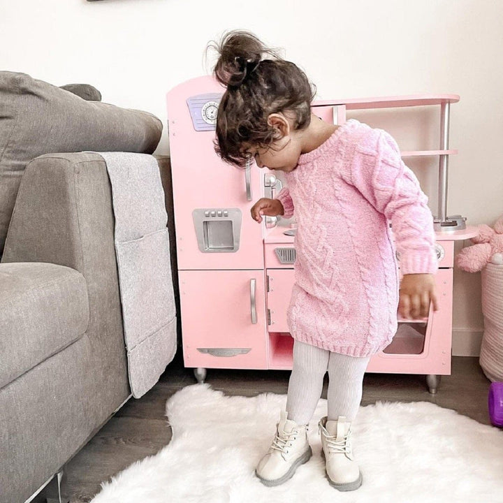 SwingsetPlus Vintage Play Kitchen - Pink with White Fixtures