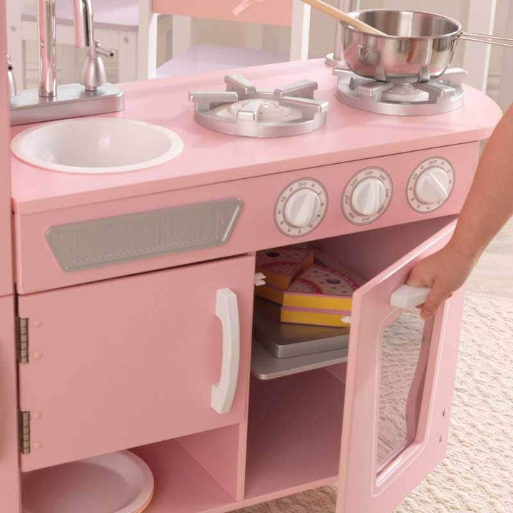 SwingsetPlus Vintage Play Kitchen - Pink with White Fixtures