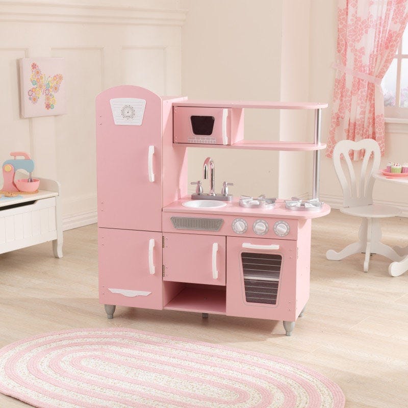 SwingsetPlus Vintage Play Kitchen - Pink with White Fixtures