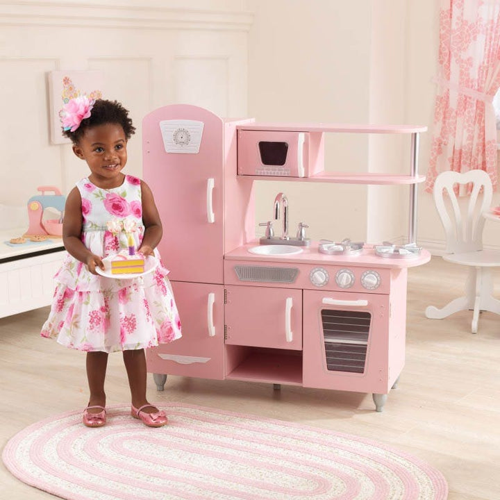 SwingsetPlus Vintage Play Kitchen - Pink with White Fixtures