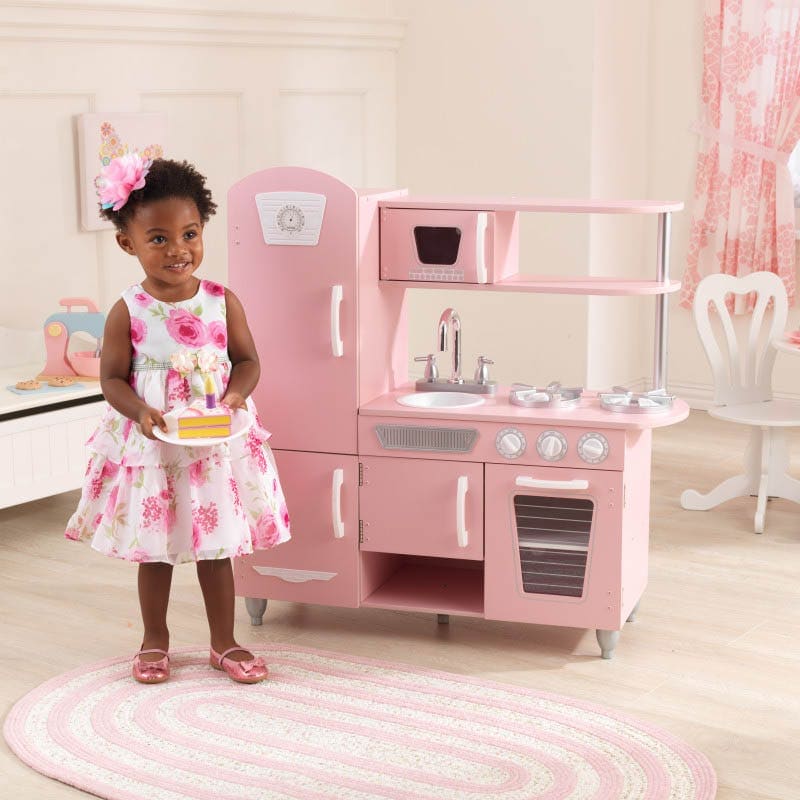 SwingsetPlus Vintage Play Kitchen - Pink with White Fixtures
