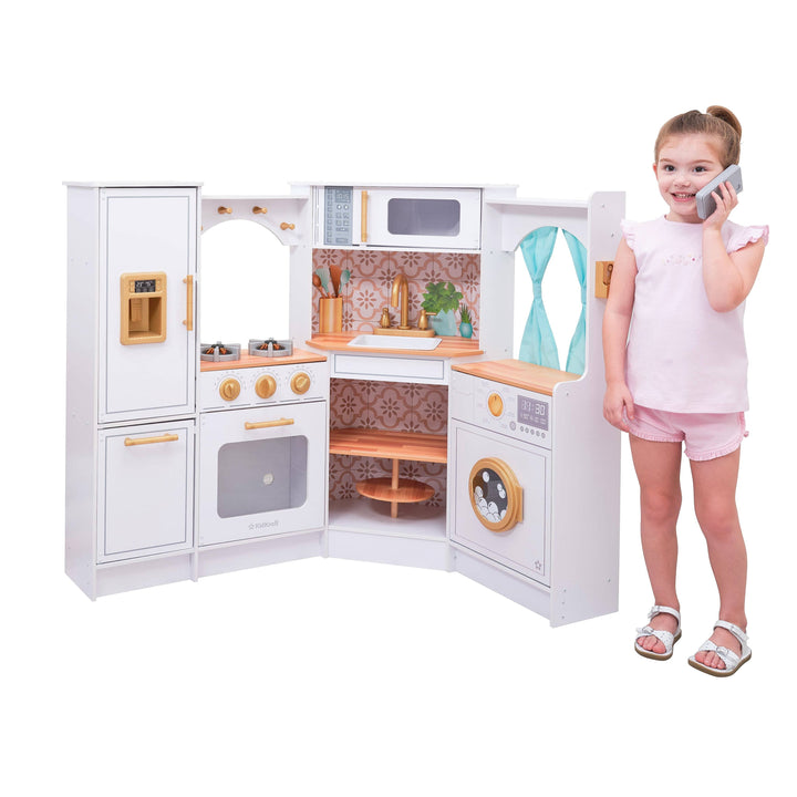 SwingsetPlus Ultimate Corner Wooden Play Kitchen with Lights & Sounds