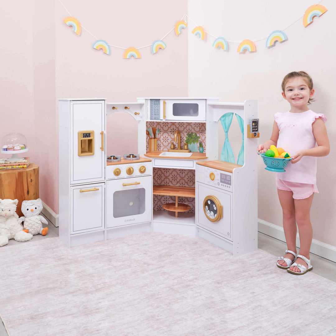 SwingsetPlus Ultimate Corner Wooden Play Kitchen with Lights & Sounds