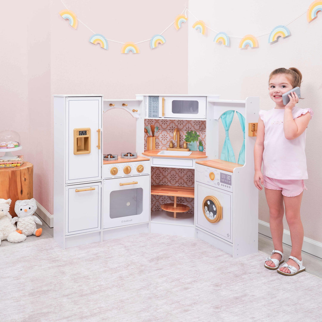 SwingsetPlus Ultimate Corner Wooden Play Kitchen with Lights & Sounds