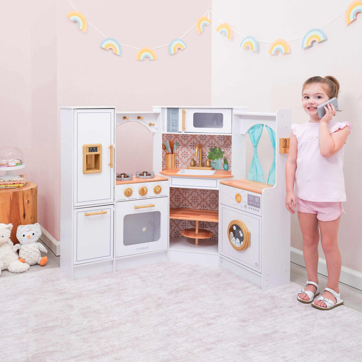 SwingsetPlus Ultimate Corner Wooden Play Kitchen with Lights & Sounds