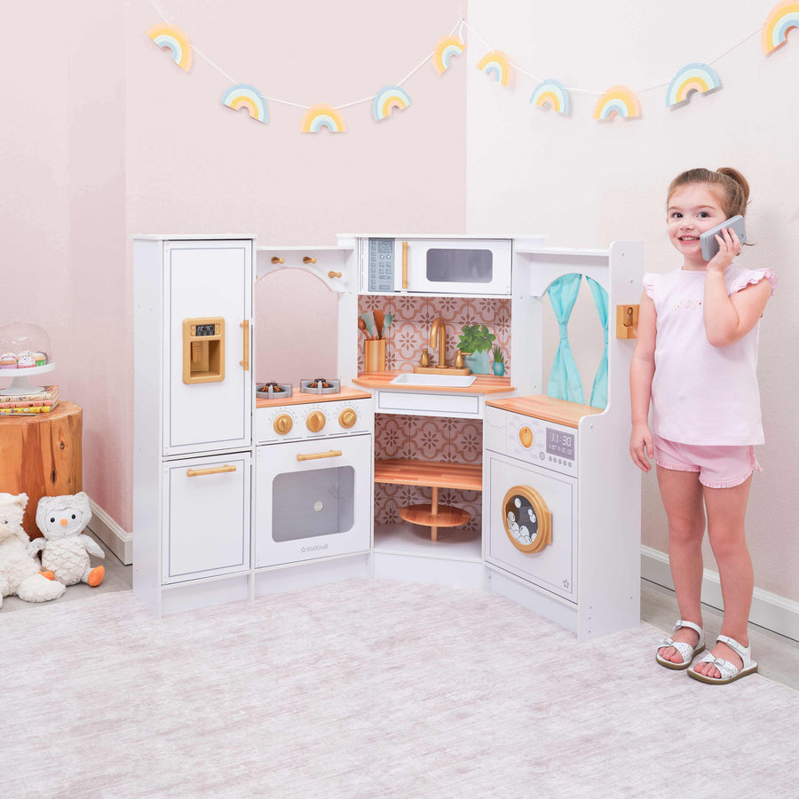 SwingsetPlus Ultimate Corner Wooden Play Kitchen with Lights & Sounds