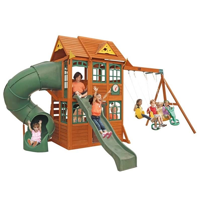 SwingsetPlus Charleston Lodge Wooden Swing Set / Playset